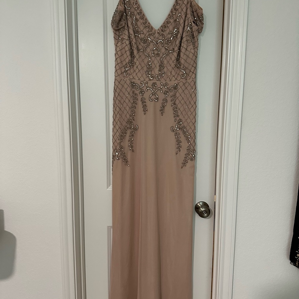 Adrianna Papell Beaded Maxi Dress in Tan